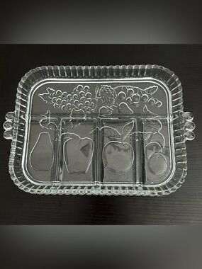 1960 Indiana Glass Co. Imperial Glass Fruit Embossed Divided Serving Tray Dish